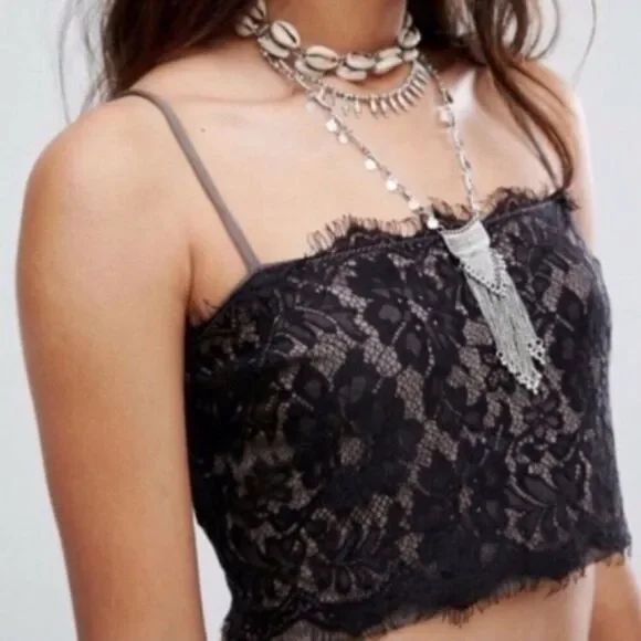 Free People Black Lace Bralette Crop Top - Picture 2 of 9